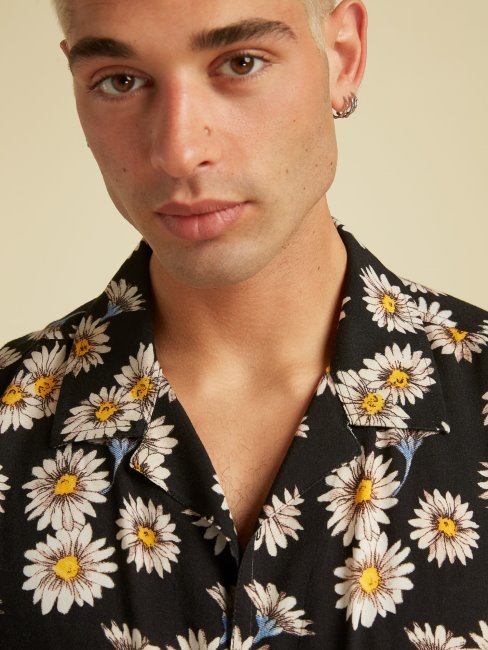 Chemise Noire Imprimé Fleuri All-over Guess