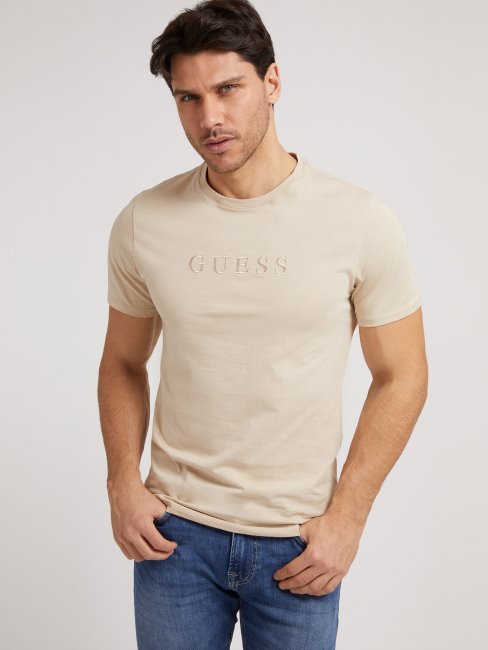 Tee Shirt Logo Ton Sur Ton Guess Beige