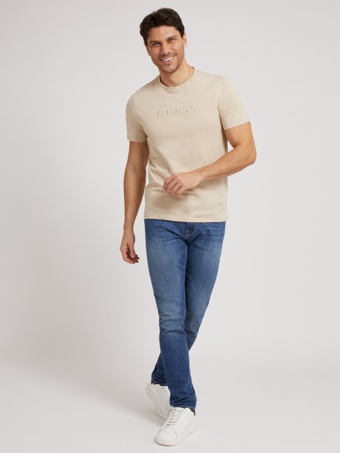 Tee Shirt Logo Ton Sur Ton Guess Beige