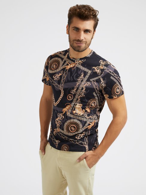 T-shirt Guess Noir Multi Imprimé Baroque