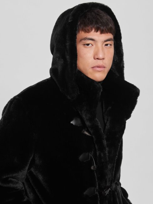 Duffle-coat En Fausse Fourrure Noir Guess