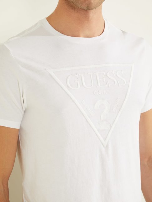 Tee Shirt Guess Logo Triangle Blanc
