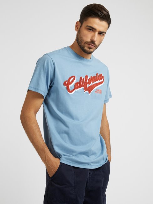 T-shirt Bleu Broderie Devant Guess