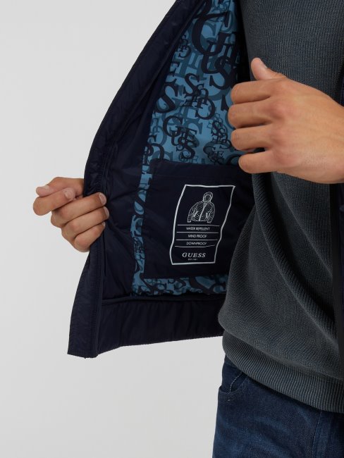 Doudoune Bleue En Nylon Stretch Technique Guess