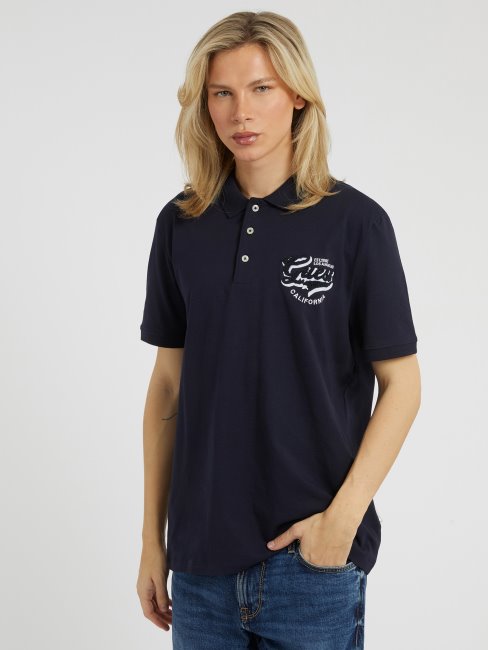 Polo Bleu Logo Brodé Guess
