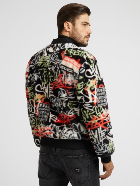 Bombardier Graffiti En Fausse Fourrure à Motif Multicolore Guess