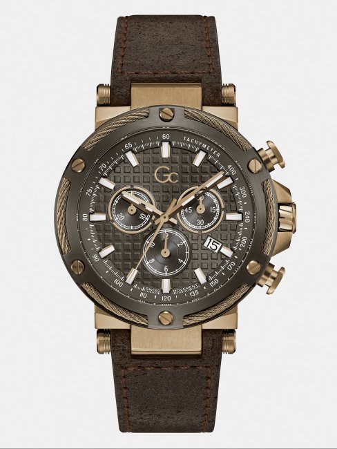 Montre Chronographe Guess Marron En Cuir Véritable Gc