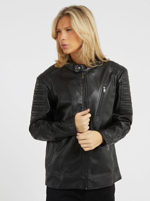 Blouson Motard Simili Cuir Noir Guess
