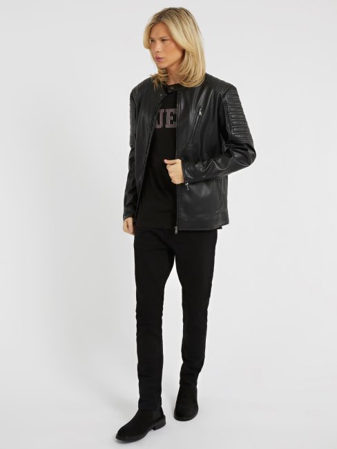 Blouson Motard Simili Cuir Noir Guess