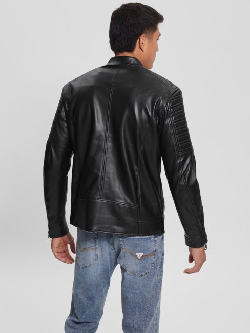 Blouson Motard Simili Cuir Noir Guess