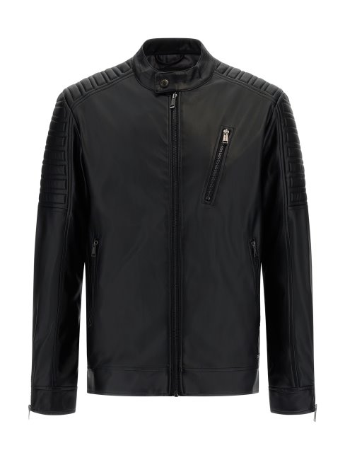 Blouson Motard Simili Cuir Noir Guess
