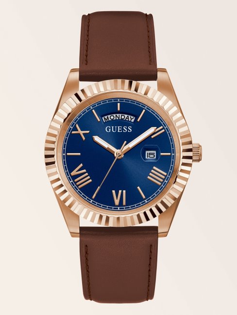 Montre En Cuir Véritable Avec Fonction Date Blanc Guess