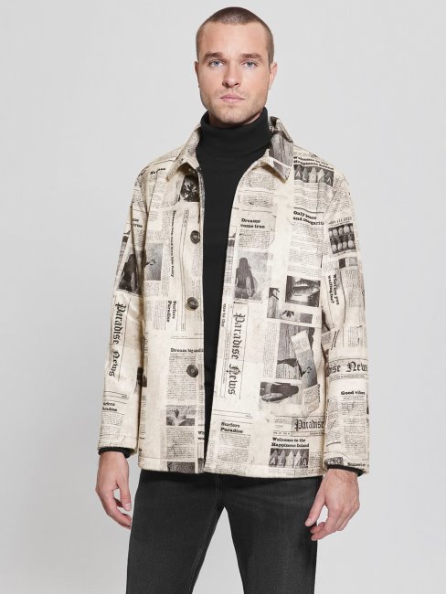 Guess Manteau En Faux Daim Imprimé Journal Motif Multicolore