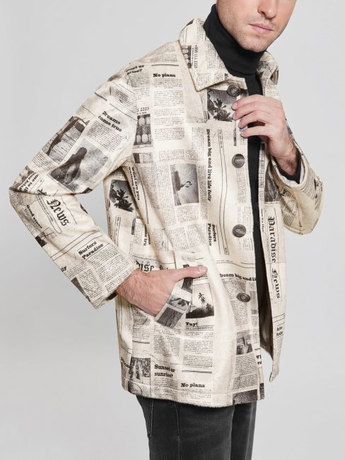 Guess Manteau En Faux Daim Imprimé Journal Motif Multicolore