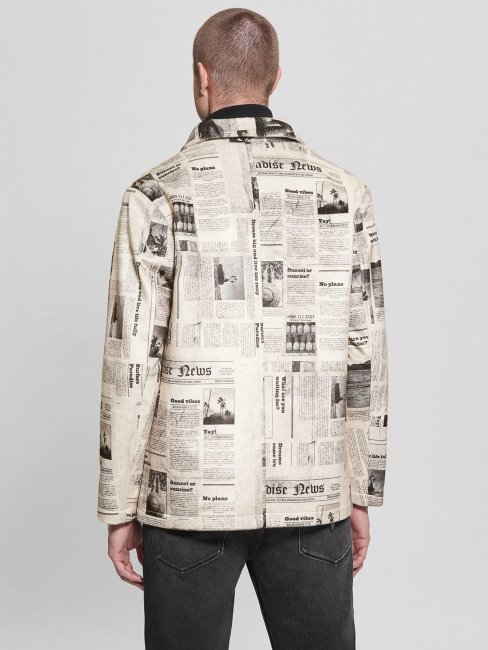 Guess Manteau En Faux Daim Imprimé Journal Motif Multicolore