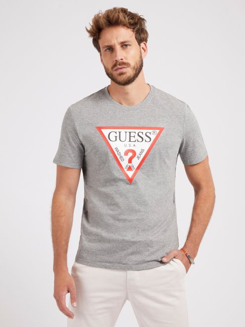 Tee Shirt Triangle Logo Gris Guess Nouvelle Tendance
