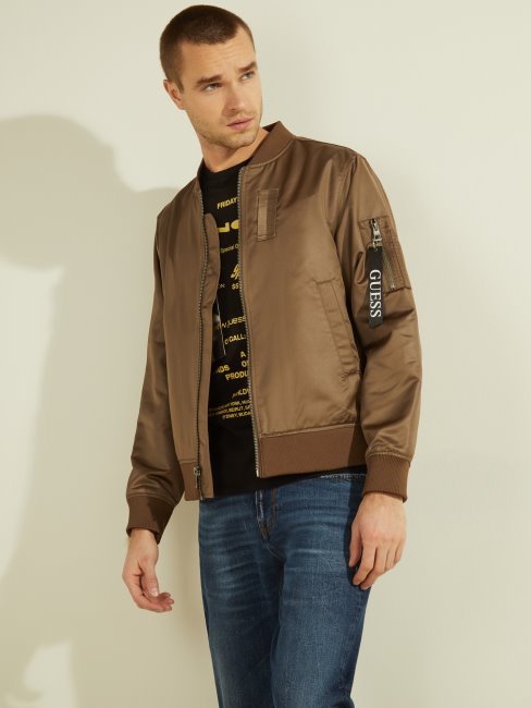Guess Satin Bomber Poches Marron