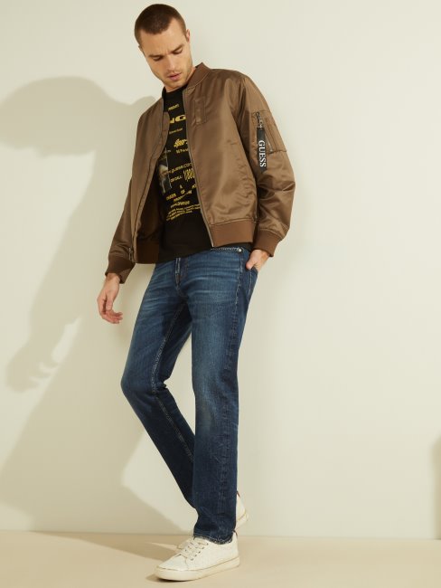 Guess Satin Bomber Poches Marron