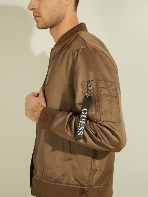 Guess Satin Bomber Poches Marron
