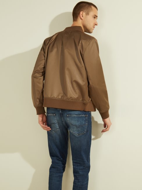 Guess Satin Bomber Poches Marron