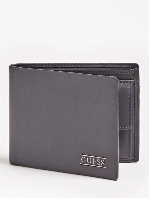 Portefeuille Bleu En Cuir Véritable New Boston Guess