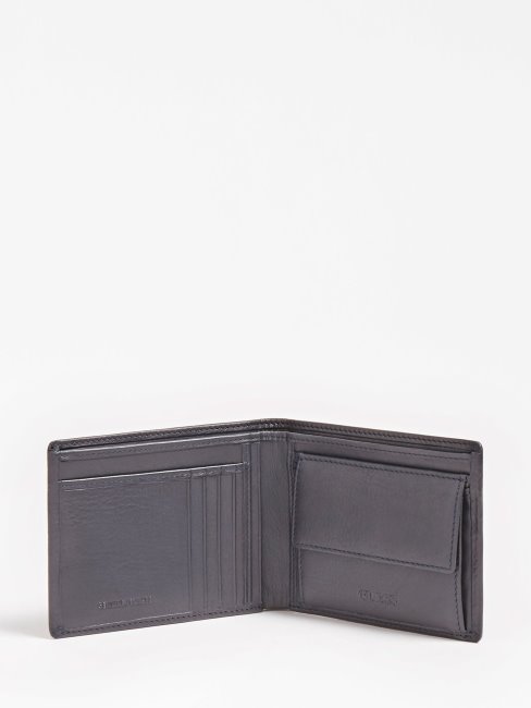 Portefeuille Bleu En Cuir Véritable New Boston Guess