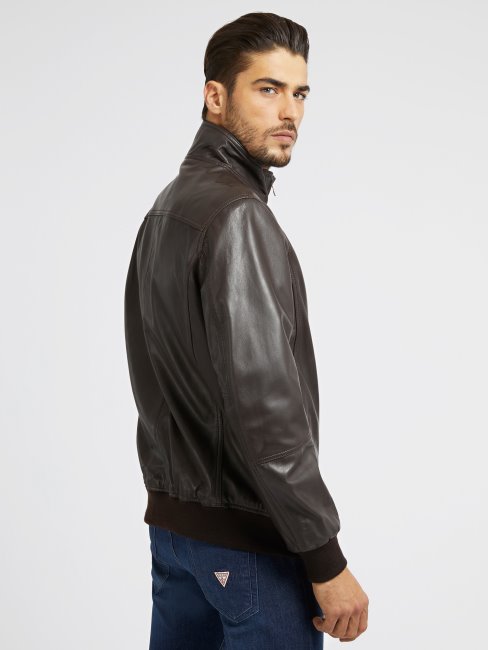 Guess Veste En Cuir Véritable Marron