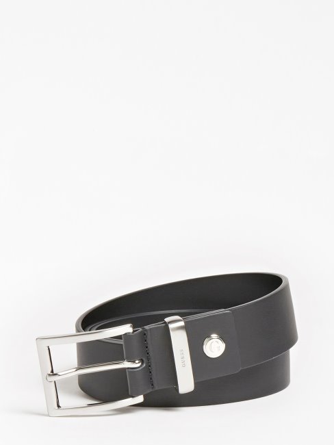 Guess Luxe Ceinture En Cuir Véritable Noir