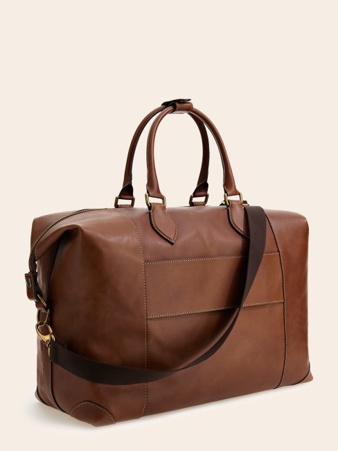 Grand Sac De Week-end En Cuir Véritable Marron Lario Guess