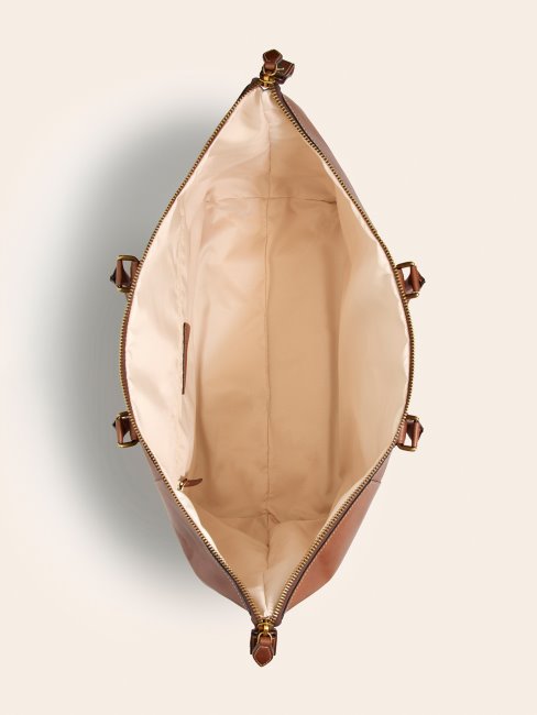 Grand Sac De Week-end En Cuir Véritable Marron Lario Guess