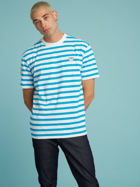 Tee Shirt Guess Nuances De Bleu à Rayures