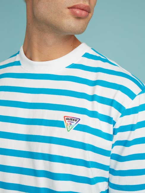 Tee Shirt Guess Nuances De Bleu à Rayures