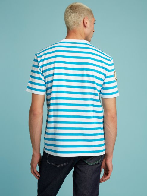 Tee Shirt Guess Nuances De Bleu à Rayures