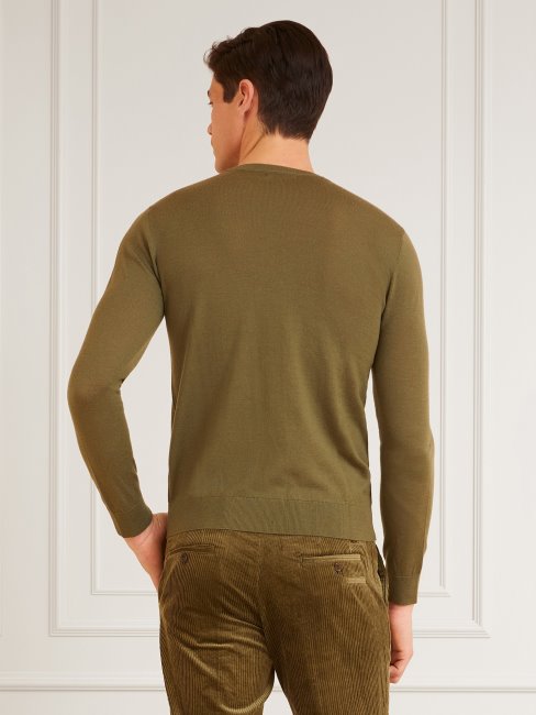 Pull En Laine à Col Rond Marciano Vert Guess