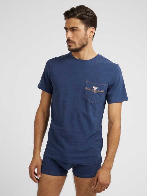 Tee Shirt Guess Poche Plaquée Bleu
