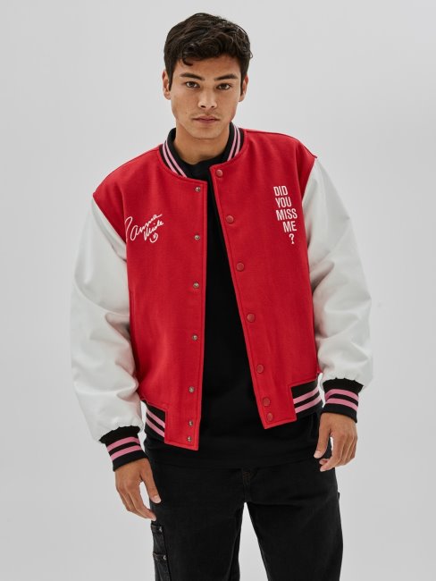 Blouson Rouge à Imprimé Multiple à L'arrière Guess