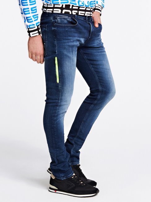 Guess Zipper Skinny Fit Denim Pantalon Bleu