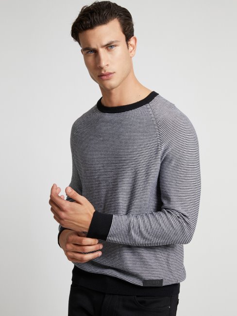 Pull Rayé Noir à Col Rond Guess