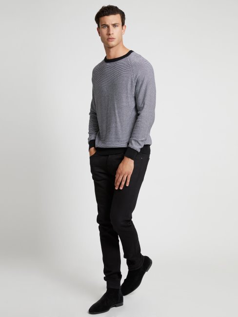 Pull Rayé Noir à Col Rond Guess