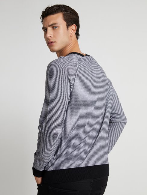 Pull Rayé Noir à Col Rond Guess