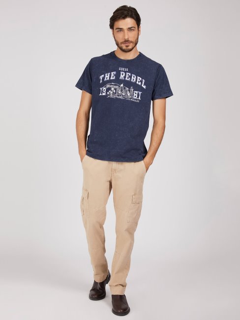 T-shirt Bleu Imprimé Guess Devant