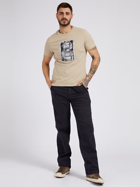 T-shirt Beige Imprimé Sur Le Devant Guess