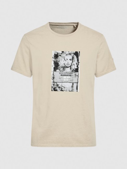 T-shirt Beige Imprimé Sur Le Devant Guess