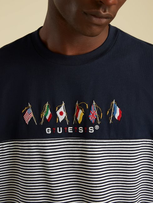 Tee Shirt Logo Drapeau Bleu Multi Guess