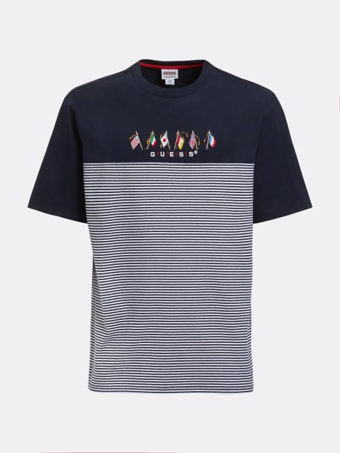 Tee Shirt Logo Drapeau Bleu Multi Guess