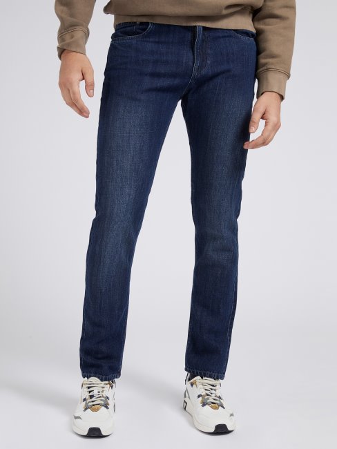 Guess Pantalon Slim En Denim De Lin Mélangé Bleu