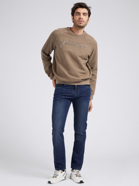 Guess Pantalon Slim En Denim De Lin Mélangé Bleu