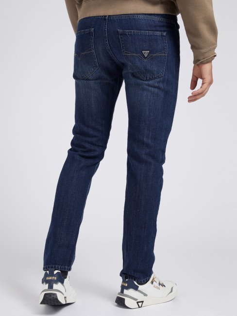 Guess Pantalon Slim En Denim De Lin Mélangé Bleu