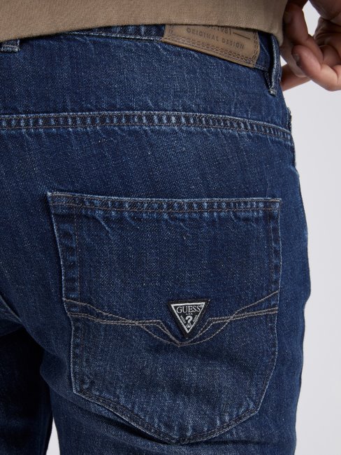 Guess Pantalon Slim En Denim De Lin Mélangé Bleu