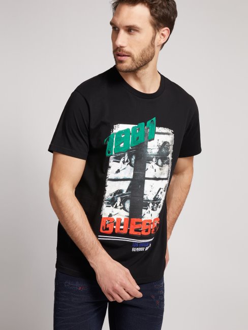 T-shirt Guess Noir Imprimé Sur Le Devant